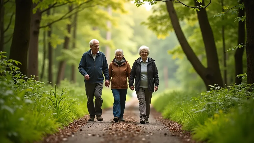 Participants enjoying mindful walking in a peaceful forest setting